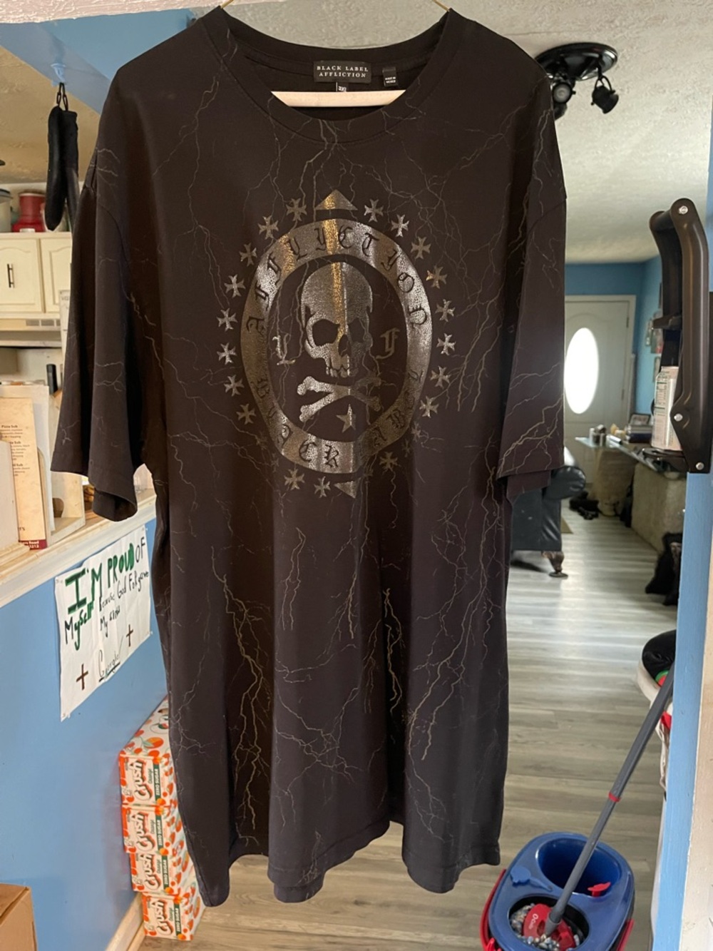 Affliction Black Metallic Skull Short Sleeve Tee